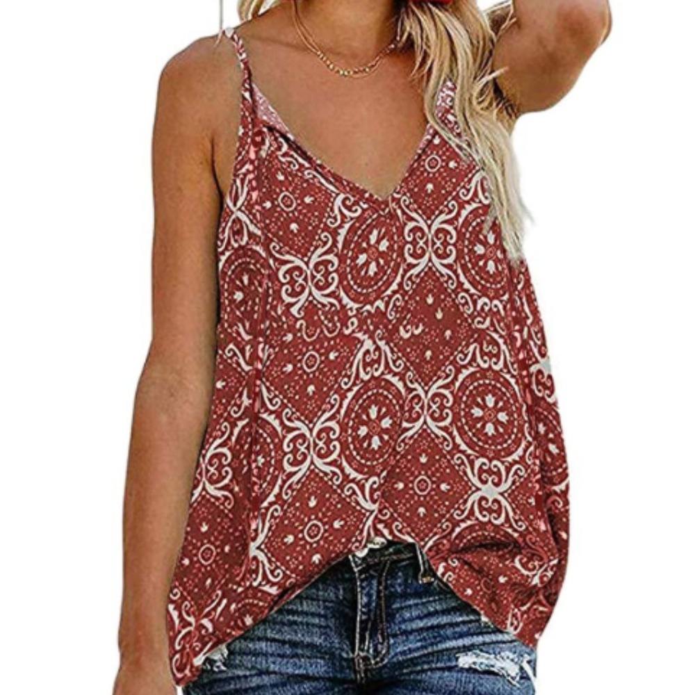 Women's V Neck Strappy Loose Flowy Tank Top
